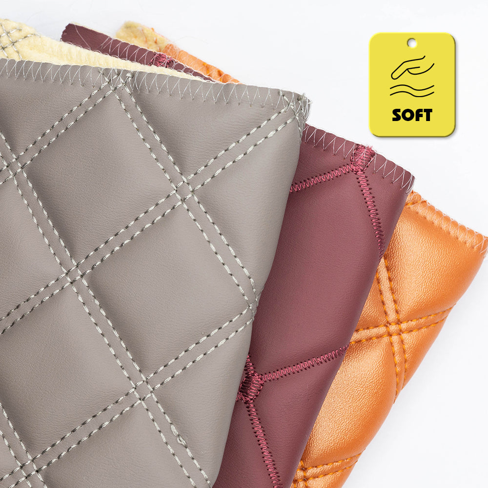 Classical Square Stitching Quilting Sponge Abrasion-Resistant Synthetic Leather For Car Foot Mat
